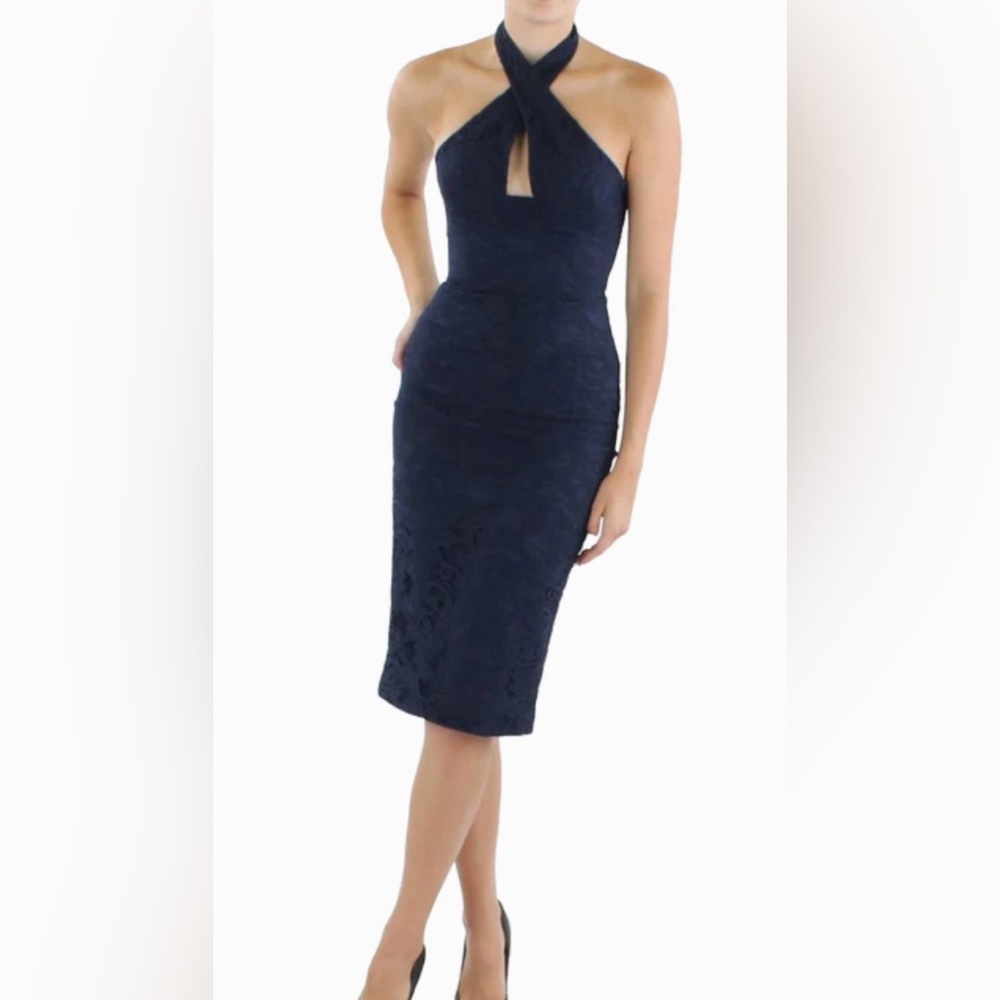 Bardot - Riviera Lace Halter dress in Navy - Size 10
